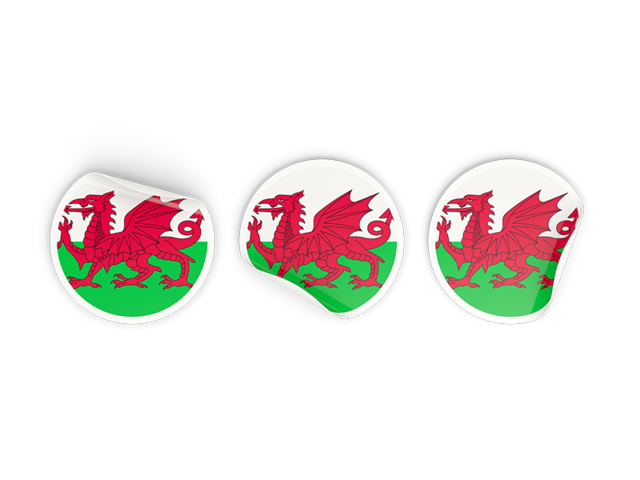 Three round labels. Download flag icon of Wales at PNG format