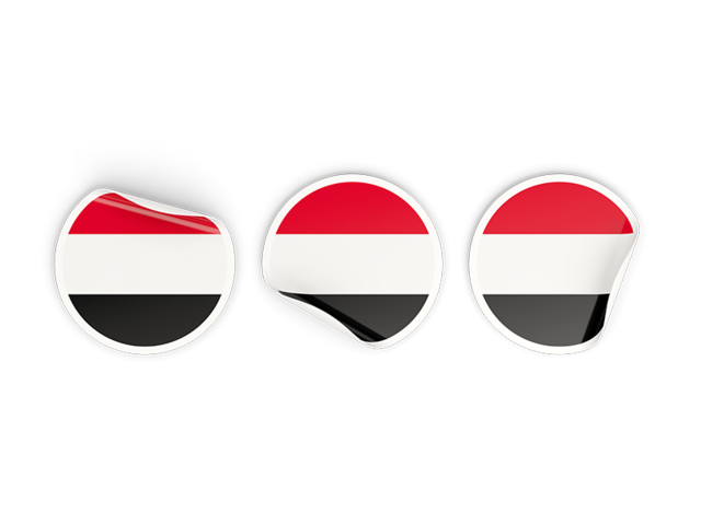 Три круглые наклейки. Скачать флаг. Йемен