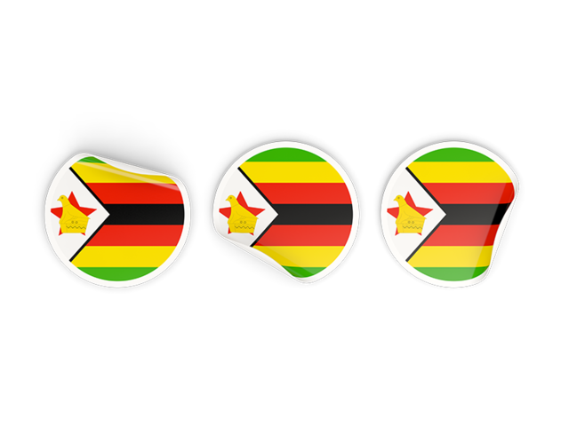 Three round labels. Download flag icon of Zimbabwe at PNG format