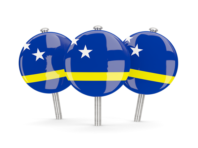 Three round pins. Illustration of flag of Curacao