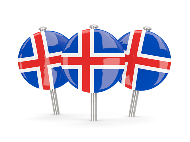 Three round pins. Illustration of flag of Iceland