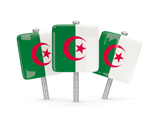 Three square pins. Download flag icon of Algeria at PNG format