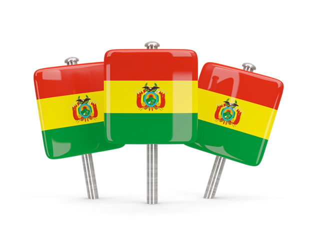 Three square pins. Download flag icon of Bolivia at PNG format