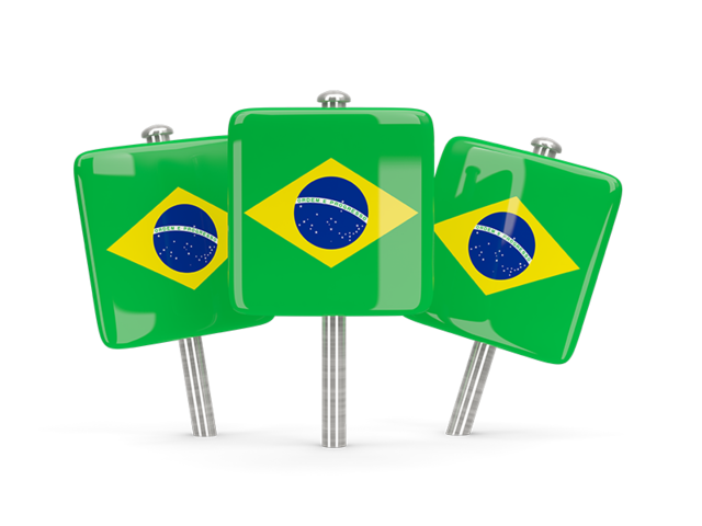 Three square pins. Download flag icon of Brazil at PNG format