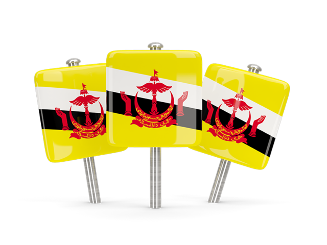 Three square pins. Download flag icon of Brunei at PNG format