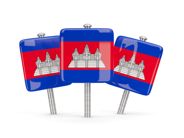 Three square pins. Download flag icon of Cambodia at PNG format