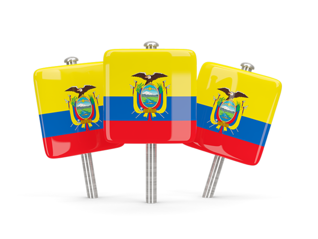 Three square pins. Download flag icon of Ecuador at PNG format