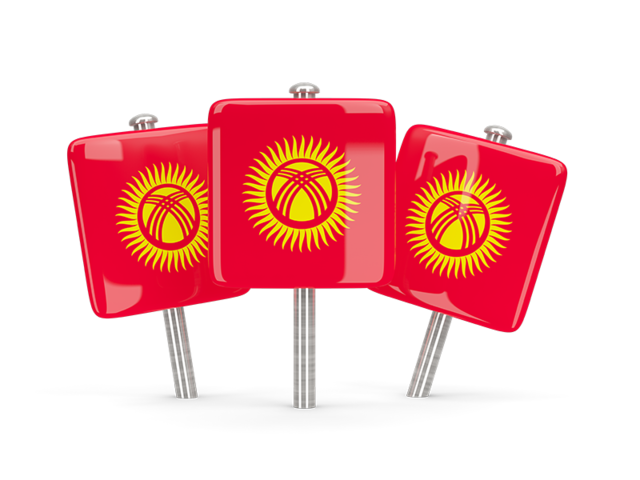 Three square pins. Download flag icon of Kyrgyzstan at PNG format