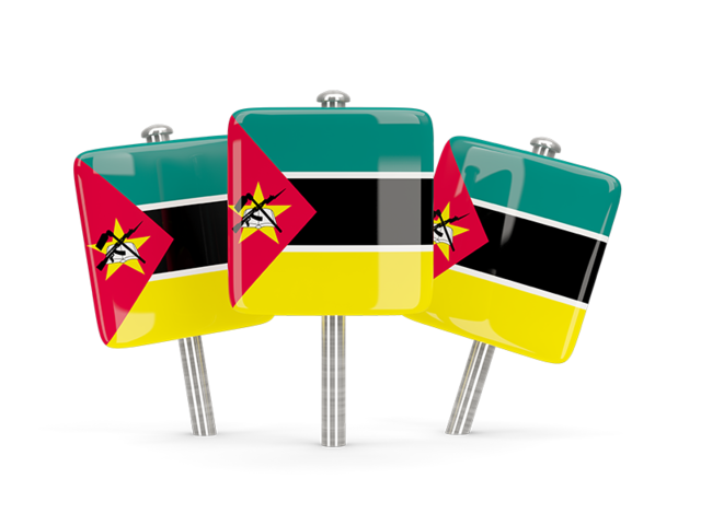 Three square pins. Download flag icon of Mozambique at PNG format