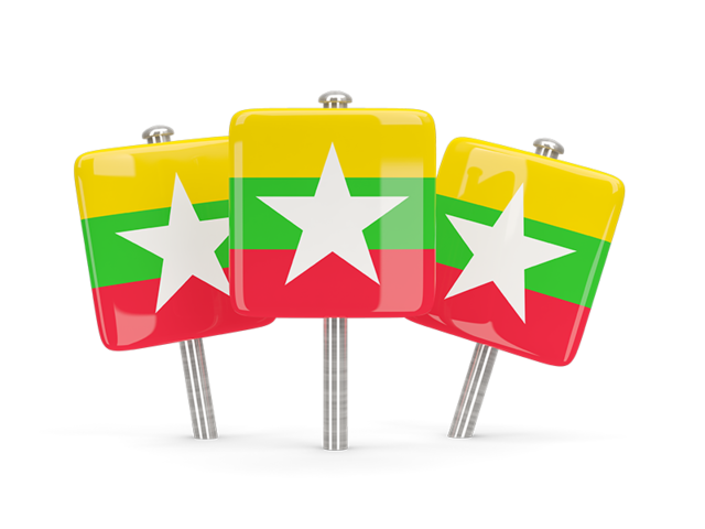 Three square pins. Download flag icon of Myanmar at PNG format