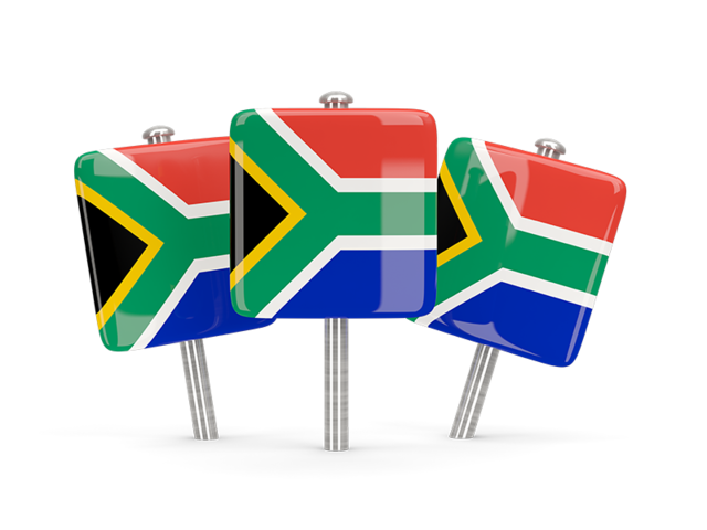 Three square pins. Download flag icon of South Africa at PNG format