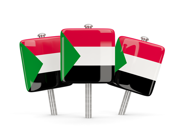 Three square pins. Download flag icon of Sudan at PNG format