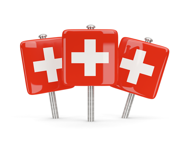 Three square pins. Download flag icon of Switzerland at PNG format