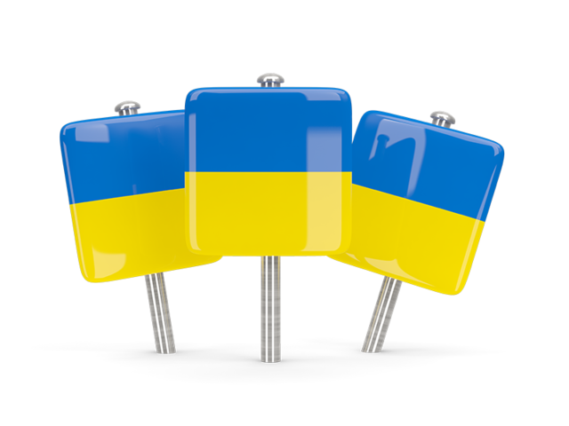 Three square pins. Download flag icon of Ukraine at PNG format