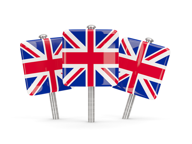 Three square pins. Download flag icon of United Kingdom at PNG format
