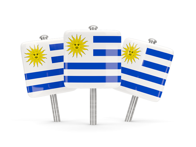 Three square pins. Download flag icon of Uruguay at PNG format