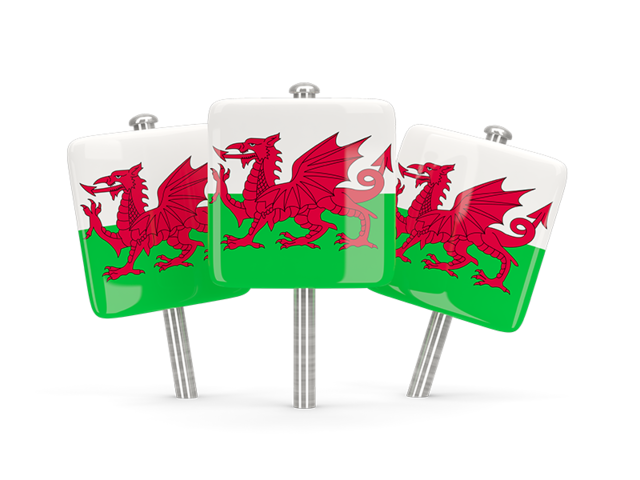 Three square pins. Download flag icon of Wales at PNG format