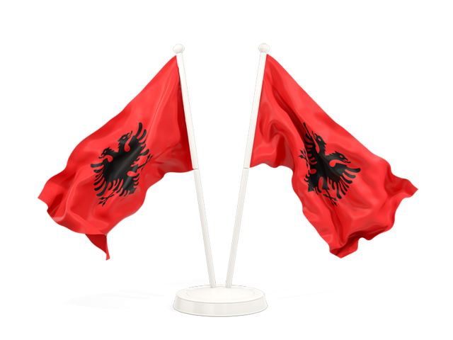 Two waving flags. Download flag icon of Albania at PNG format