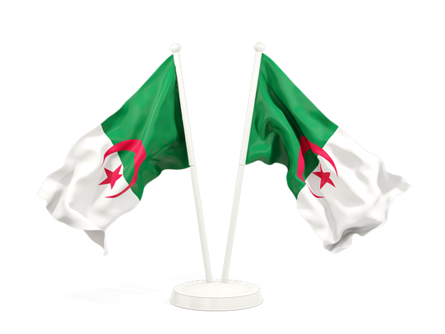 Two waving flags. Download flag icon of Algeria at PNG format