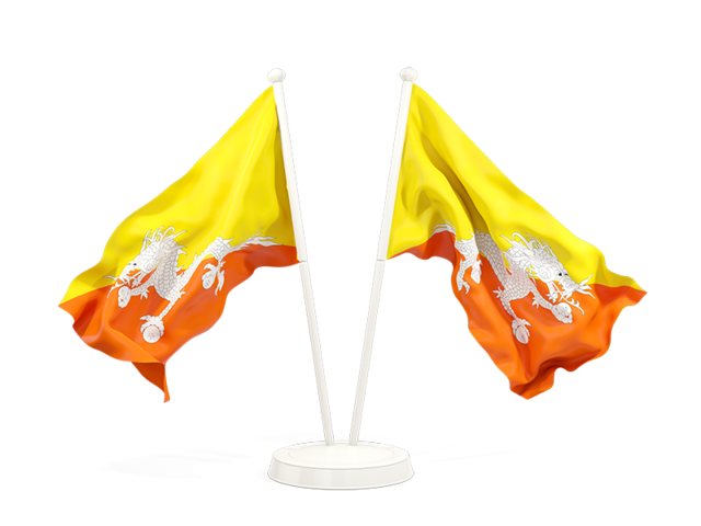 Two waving flags. Download flag icon of Bhutan at PNG format