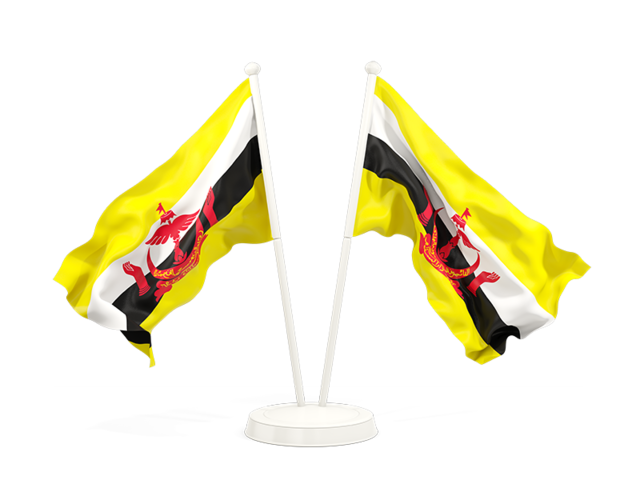 Two waving flags. Download flag icon of Brunei at PNG format