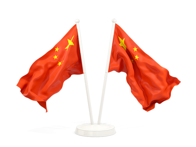 Two waving flags. Download flag icon of China at PNG format