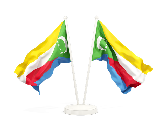 Two waving flags. Download flag icon of Comoros at PNG format