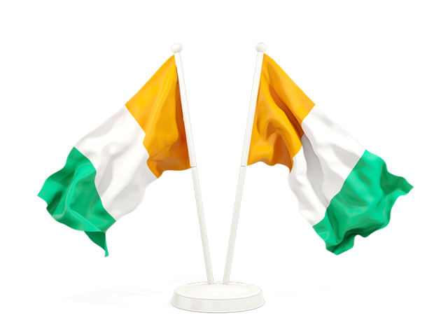 Two waving flags. Download flag icon of Cote d'Ivoire at PNG format