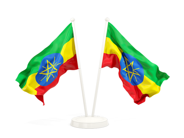 Two waving flags. Download flag icon of Ethiopia at PNG format