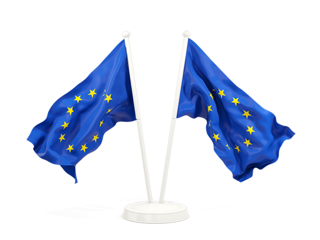 Two waving flags. Download flag icon of European Union at PNG format