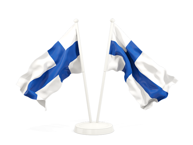 Два развевающихся флага. Скачать флаг. Финляндия