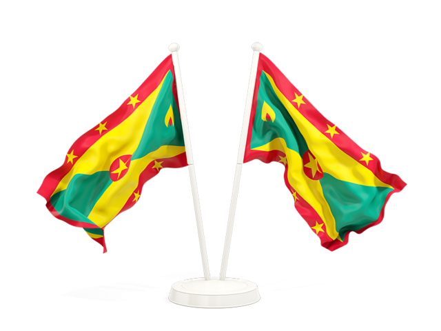 Two waving flags. Illustration of flag of Grenada