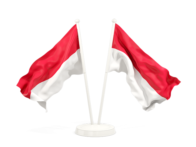 Two waving flags. Illustration of flag of Indonesia