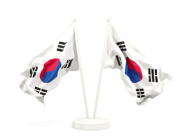 Two waving flags. Download flag icon of South Korea at PNG format