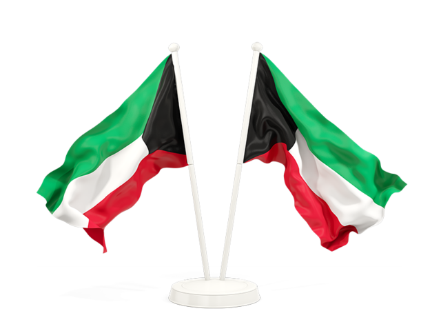 Two waving flags. Download flag icon of Kuwait at PNG format