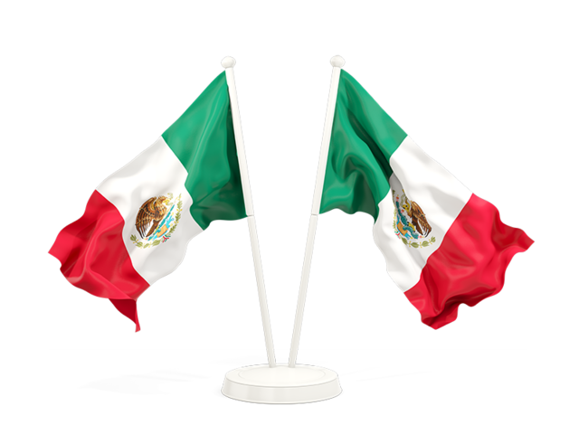 Two waving flags. Illustration of flag of Mexico