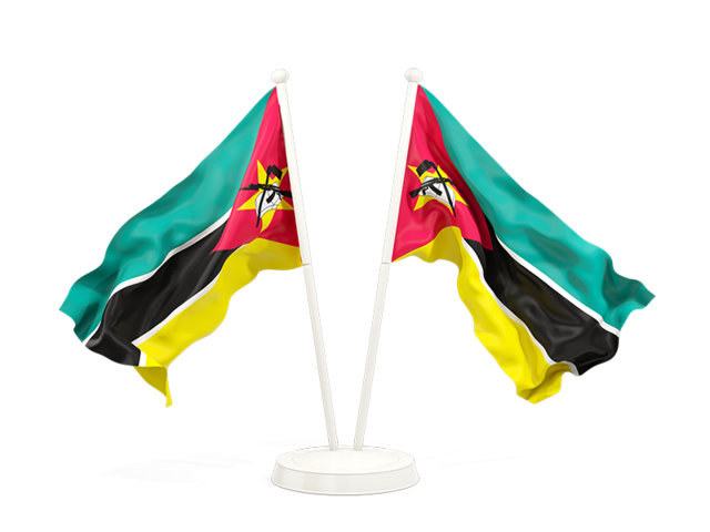 Two waving flags. Download flag icon of Mozambique at PNG format