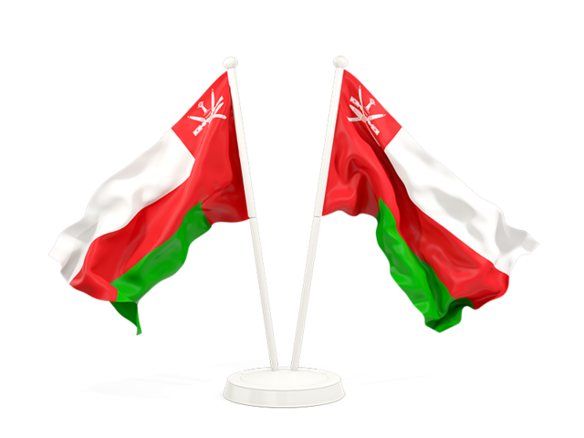 Two waving flags. Download flag icon of Oman at PNG format