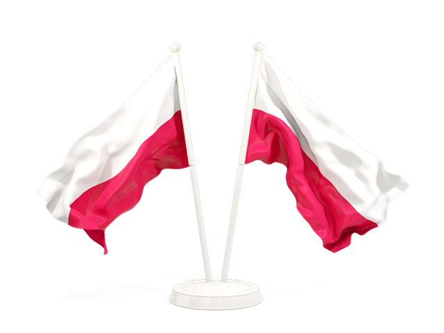 Two waving flags. Download flag icon of Poland at PNG format