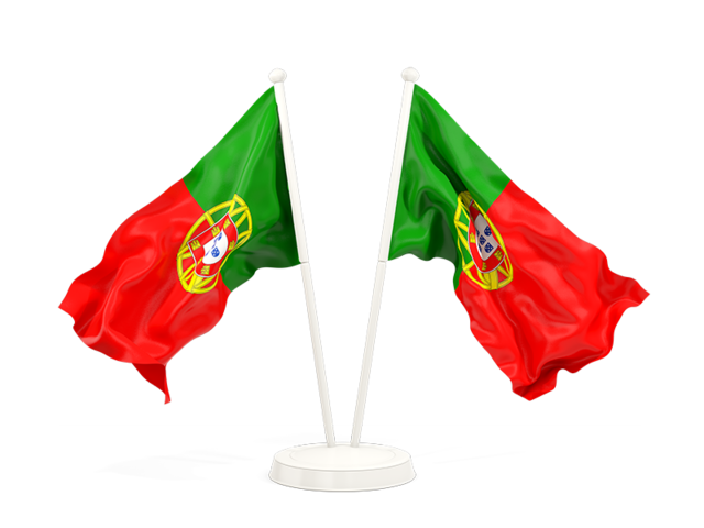 Two waving flags. Download flag icon of Portugal at PNG format