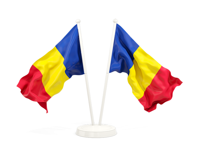 Two waving flags. Download flag icon of Romania at PNG format