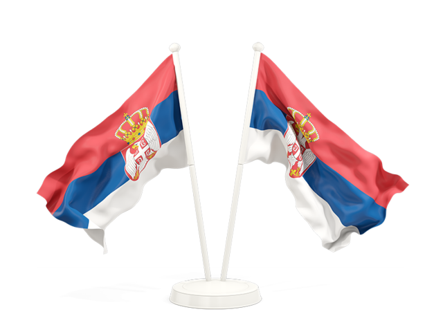 Two waving flags. Download flag icon of Serbia at PNG format