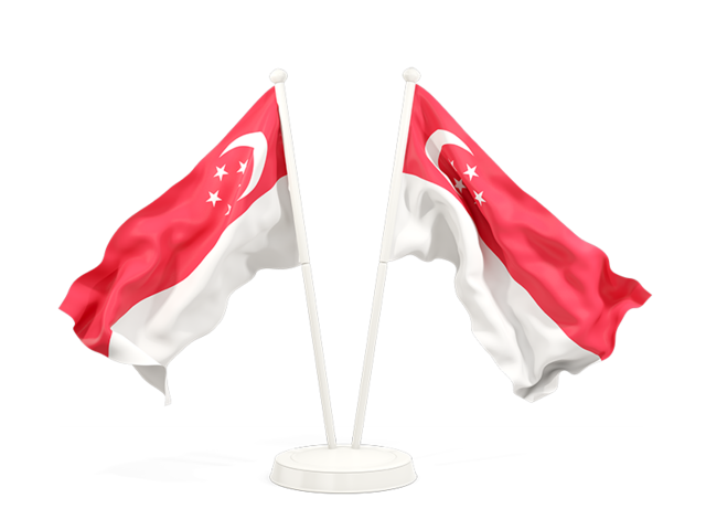 Два развевающихся флага. Скачать флаг. Сингапур