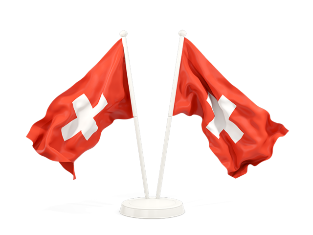 Two waving flags. Download flag icon of Switzerland at PNG format