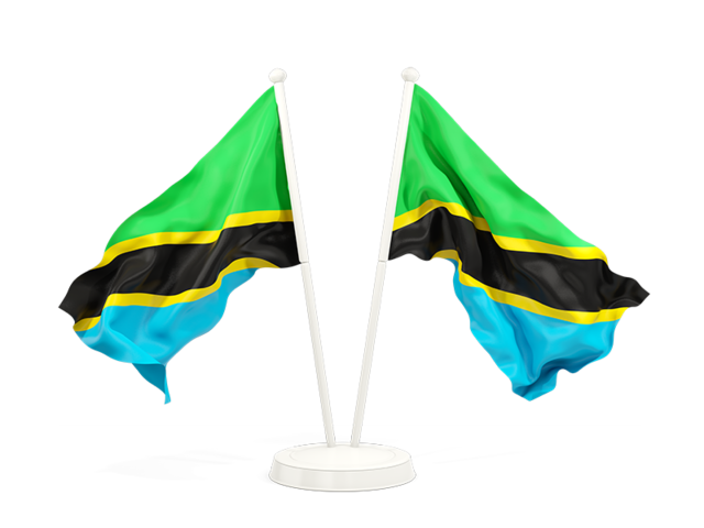 Two waving flags. Download flag icon of Tanzania at PNG format