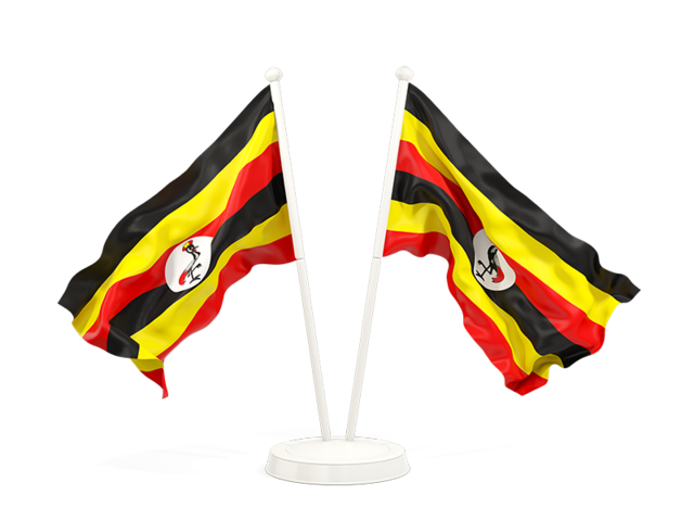 Two waving flags. Download flag icon of Uganda at PNG format