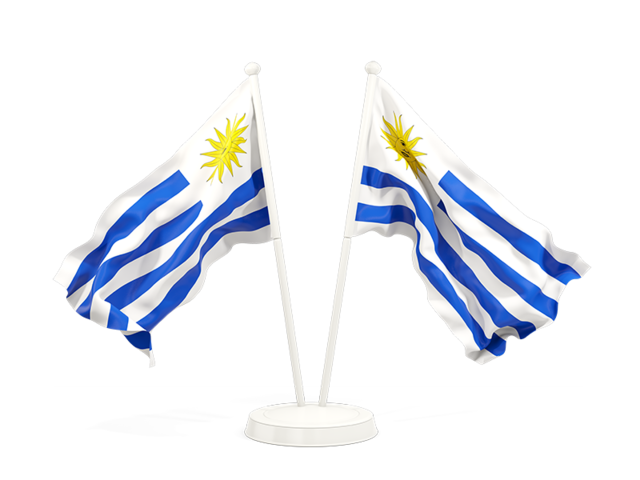 Two waving flags. Download flag icon of Uruguay at PNG format