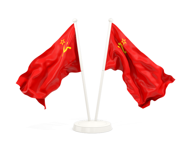Two waving flags. Illustration of flag of Soviet Union
