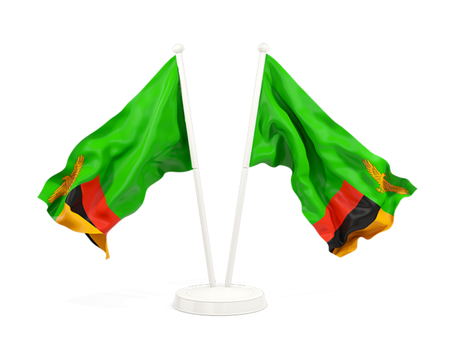 Two waving flags. Download flag icon of Zambia at PNG format