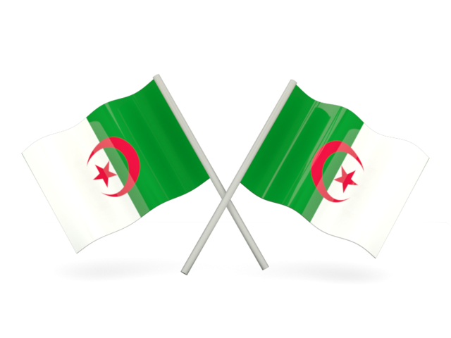 Two wavy flags. Download flag icon of Algeria at PNG format